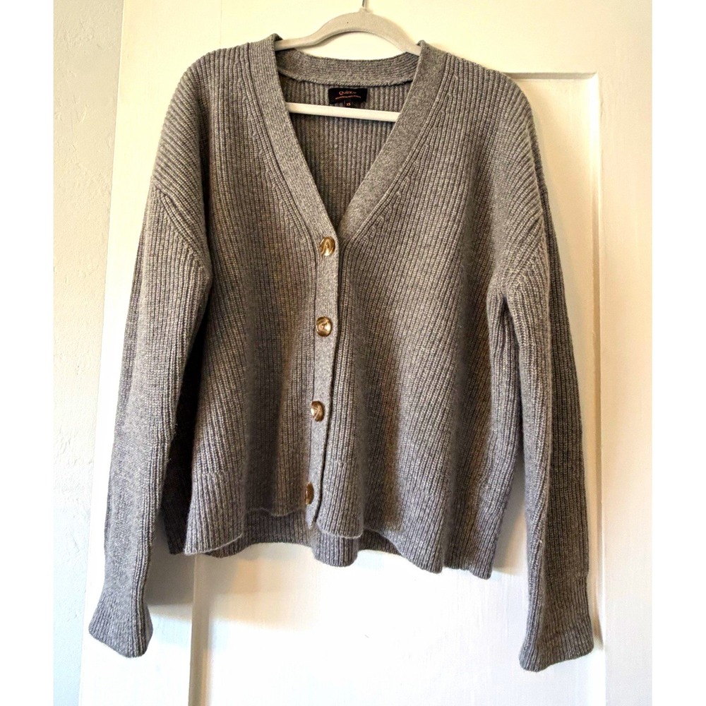 Quince 100% Cashmere Gray V-Neck Button-Front Knit Cardigan Sweater XS